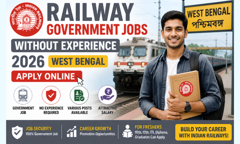 Railway Government Jobs Without Experience 2026 West Bengal – Apply online for the latest RRB and Indian Railways recruitment opportunities for freshers, including Group D, NTPC, Technician, and Apprentice posts.