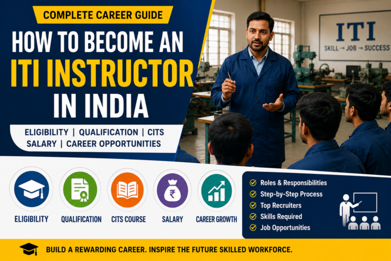 How to Become an ITI Instructor in India – complete career guide covering eligibility, educational qualification, CITS certification, salary, career opportunities, and step-by-step process for aspiring ITI instructors.
