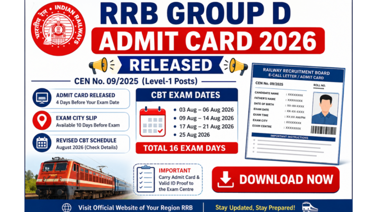 RRB Group D Admit Card 2026 Download for Level 1 CBT Exam